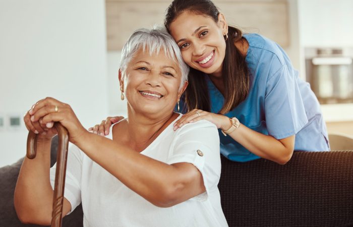 Healthcare, homecare and caregiver with grandma to support her in retirement, medical and old age. Nurse, trust and trustworthy social worker helping senior woman with demantia or alzheimer disease