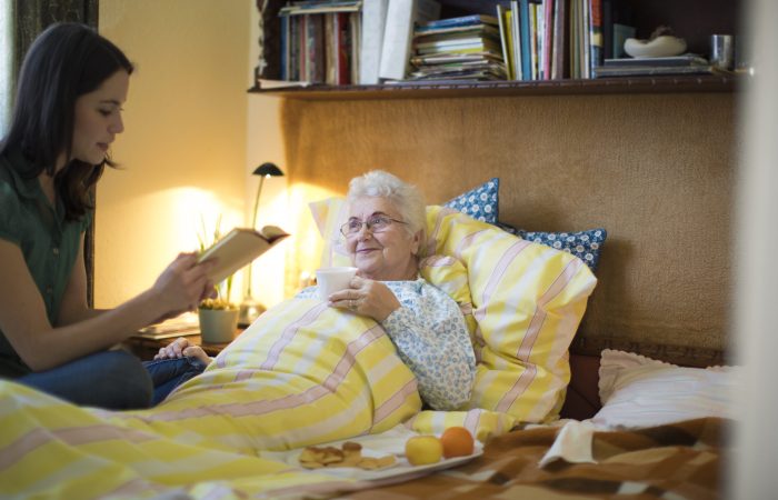 Social worker is visiting a senior woman at home